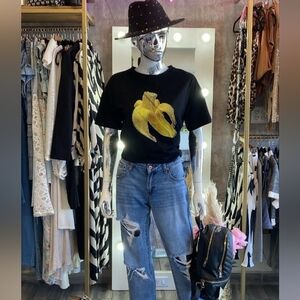 Black T-Shirt with Gold Banana Print